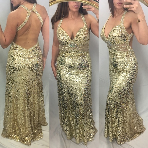 Tony Bowls Dresses | Tony Bowls Gold Sequin Crystal Gown Size 8 | Color: Gold | Size: 8 | Sabreen605'S Closet